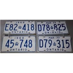 4 VINTAGE LICENSE PLATES