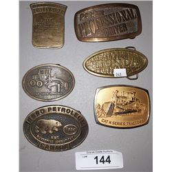 6 VINTAGE BRASS BELT BUCKLES