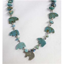 Turquoise Nugget & Bear Fetish Necklace