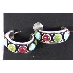 Sterling Multi-Stone Hoop Earrings