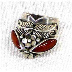 Navajo Sterling Coral Ring, Size 5.5