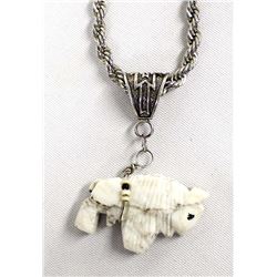 Navajo Sterling Howlite Buffalo Fetish Necklace