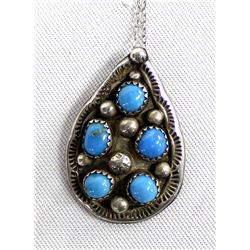 Navajo Sterling Turqoise Pendant Necklace
