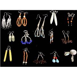 13 Pairs Native American Earrings, Some Sterling