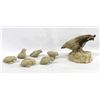 Image 1 : Vintage Carved Stone Mama Quail and 6 Chicks