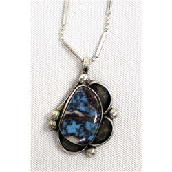 Navajo Sterling Blue Gem Turquoise Necklace