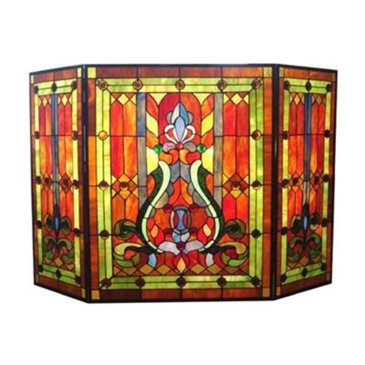 Tiffany Glass Victorian 3pcs Folding Fireplace Screen 44 Wide