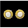 Image 1 : 0.58 ctw Diamond and Pearl Earrings - 18KT Yellow Gold