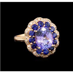 14KT Rose Gold 2.90 ctw Tanzanite, Sapphire and Diamond Ring