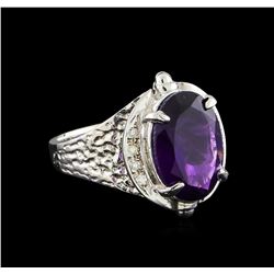 4.72 ctw Amethyst and Diamond Ring - 14KT White Gold