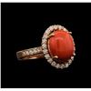 Image 1 : 14KT Rose Gold 4.38 ctw Coral and Diamond Ring