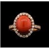 Image 2 : 14KT Rose Gold 4.38 ctw Coral and Diamond Ring