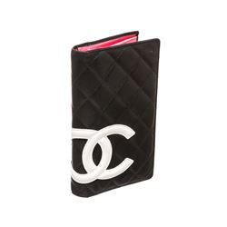 Chanel Black Quilted Leather White CC Cambon Long Wallet