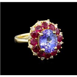 14KT Yellow Gold 2.75 ctw Tanzanite, Ruby and Diamond  Ring