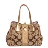 Image 1 : Coach Brown Monogram Canvas Gold Metallic Leather Trim Shoulder Handbag
