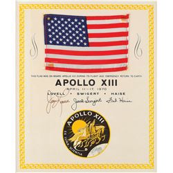 Apollo 13 Flown Flag with Certificate Signed by Lovell and Haise