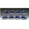 Image 1 : LOT OF EIGHT HANDLESS FLOW BLUE CUPS AND SAUCERS 
