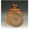 Image 1 : PLUNGER TYPE CARVED WOOD BUTTER MOLD WITH CARVED 
