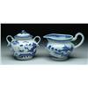 Image 1 : BLUE AND WHITE CANTON CREAMER AND COVERED SUGAR