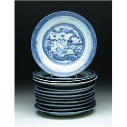 TWELVE BLUE AND WHITE CANTON PLATES
