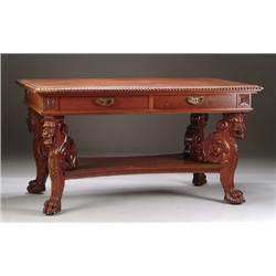 OUTSTANDING LION CARVED LIBRARY TABLE