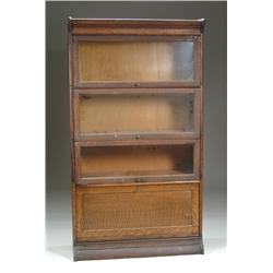 FOUR STACK OAK BOOKCASE WITH DESK UNIT