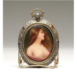 MINIATURE OVAL PAINTING OF PARTIAL NUDE WOMAN