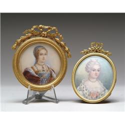 PAIR OF FRAMED MINIATURE PAINTINGS ON IVORY