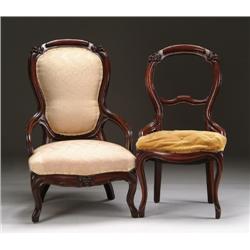 TWO MATCHING VICTORIAN WALNUT CHAIRS