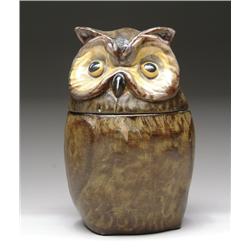 INTERESTING LEATHER COVERED PORCELAIN OWL HUMIDOR