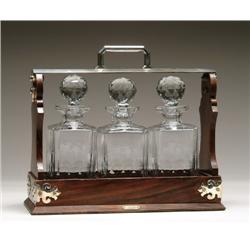 FINE THREE BOTTLE ROSEWOOD TANTALUS