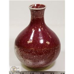 13) CERAMIC VASE, RED SPECKLE GLAZE, SIGNED &