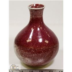 13) CERAMIC VASE, RED SPECKLE GLAZE, SIGNED &