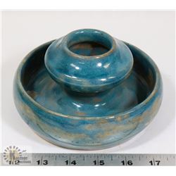 128) BLUE GLAZED POT SIGNED RAYMOND.