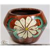 Image 1 : 127) HAND PAINTED FLORAL CLAY POT SIGNED FROM