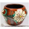 Image 2 : 127) HAND PAINTED FLORAL CLAY POT SIGNED FROM