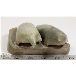 27) PAIR OF INUK SOAPSTONE SEALS, SIGNED