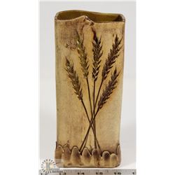 38) SQUARE WHEAT VASE SIGNED MN WYNYARD SK,