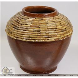 39) APPLIED DETAIL BROWN VASE UNSIGNED FROM