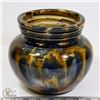 Image 2 : 16) BLUE AND BROWN GLAZED POT SIGNED E, 7"X6".