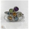 Image 1 : MODERN COLORED STONE & DIAMOND CLUSTER DINNER RING