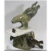 Image 1 : LARGE SOAPSTONE BEAR FISHING CARVING
