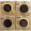 Image 1 : LOT OF 4 ONE CENT COINS (LARGE CANADIAN) *1913-14-15-16*