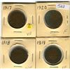 Image 1 : LOT OF 4 ONE CENT COINS (LARGE CANADIAN) *1917-18-19-20*
