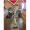 Image 6 : LOT OF 2 LAMPS WITH RED VELVET SHADES (ANTIQUE) *1-41 INCHES TALL, 1-34 INCHES TALL*