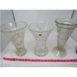 LOT OF 3 GLASS VASES (INTRICATE DETAIL)