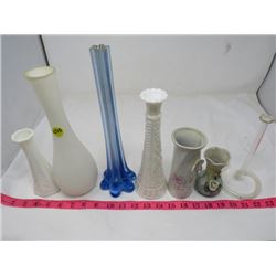 LOT OF 6 VASES AND 1 CANDLE HOLDER