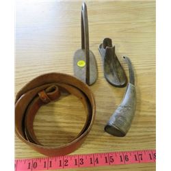 LOT OF HORSE TACK (HOOF CLEANER, BELT, STIRRUP, ETC)