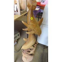 WOOD CARVING (DOLPHIN) *CHIPPED* (40.5" TALL)