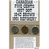 Image 1 : LOT OF 3 SPECIAL FIVE CENT COINS (1937 DOT, 1943 BROWN, 1951 REFINERY) *CANADA*